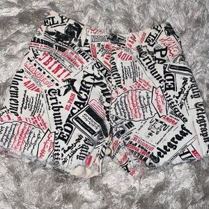 Newspaper Print High-Waisted Shorts